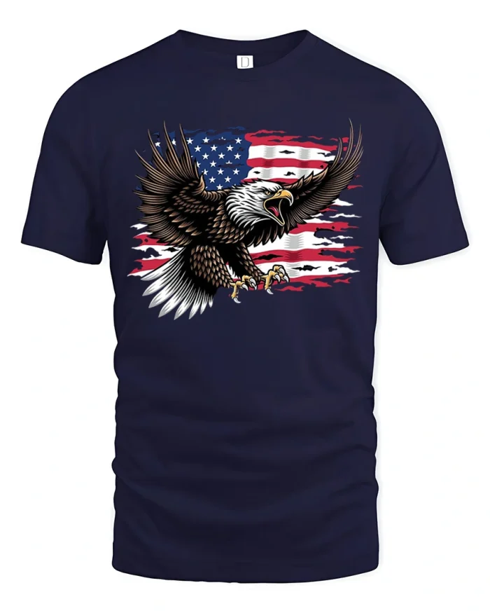 American Eagle And Distressed US Flag Graphic T-Shirt - navy t-shirt on white background