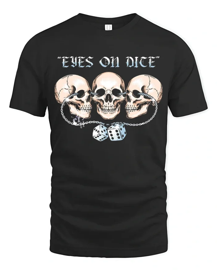 Eyes On Dice Skulls Chain Graphic Soft Cotton T Shirt - black t-shirt on white background