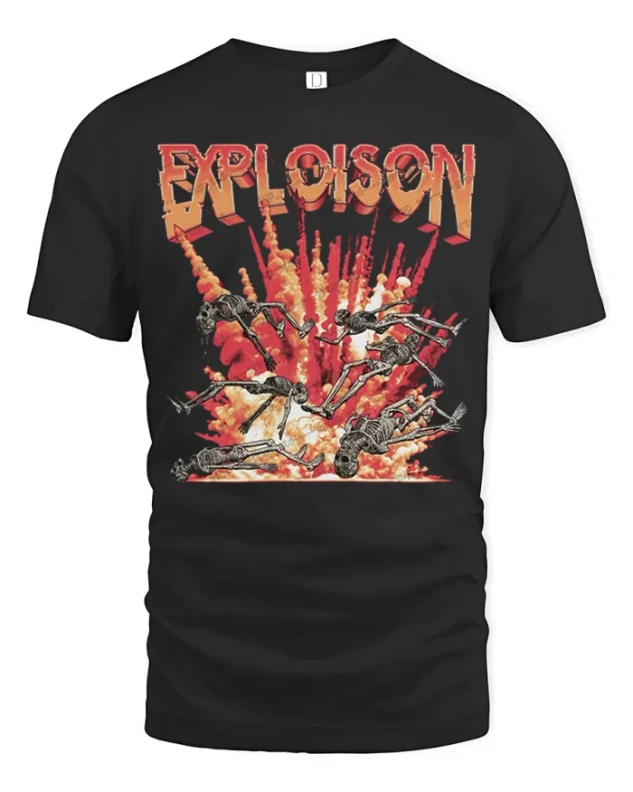 Explosion Blast Flying Skeletons Graphic Cotton T Shirt - black t-shirt on white background