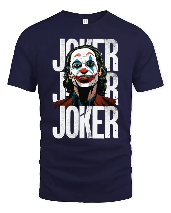 Vintage Joker Clown Face Graphic Soft Cotton T Shirt - navy t-shirt on white background