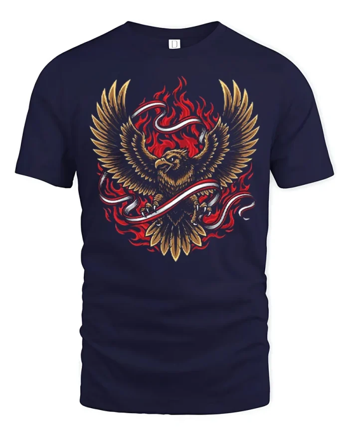 Majestic Eagle Fiery Wings Graphic Ringspun Cotton T Shirt - navy t-shirt on white background