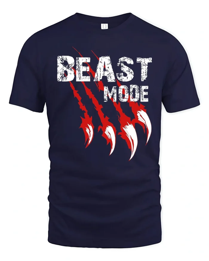 Beast Mode Claw Scratch Gym Workout Soft Cotton T Shirt - navy t-shirt on white background