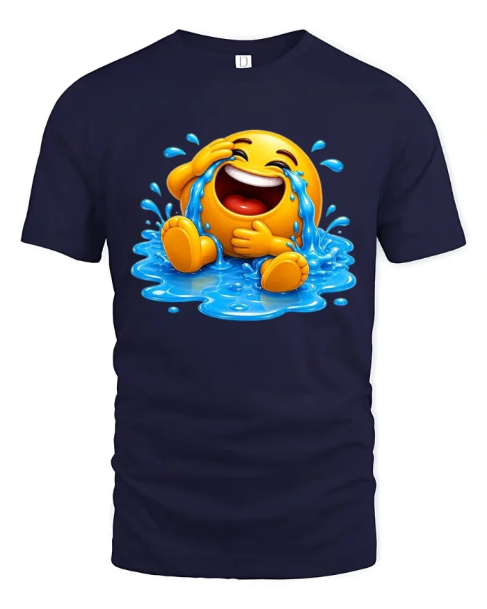 Laughing Crying Emoji Flooded With Tears Funny T-Shirt - navy t-shirt on white background