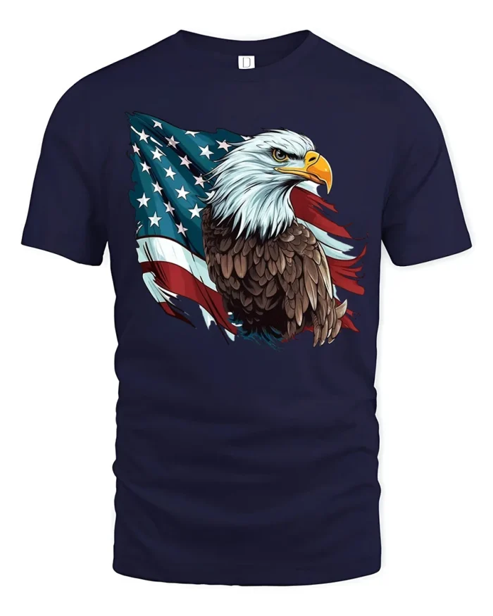 American Flag Bald Eagle Patriotic Wildlife Art T-Shirt - navy t-shirt on white background