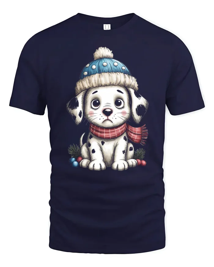 Cute Dalmatian Puppy Winter Beanie Hat Soft Cotton T Shirt - navy t-shirt on white background