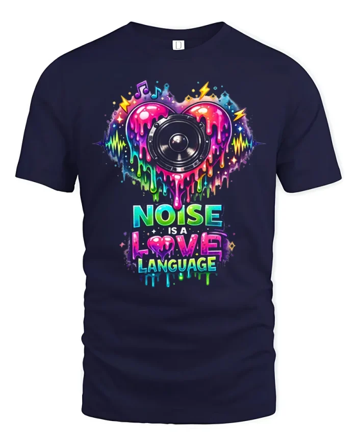 Noise Is A Love Language Speaker Heart Cotton T Shirt - navy t-shirt on white background