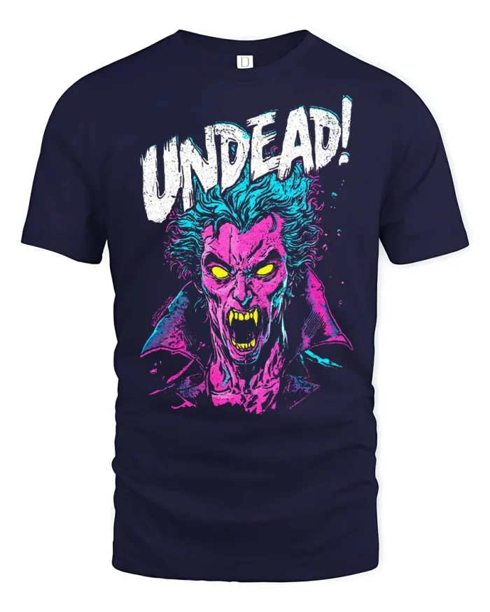Undead Vampire Graphic 80s Horror Soft Cotton T Shirt - navy t-shirt on white background