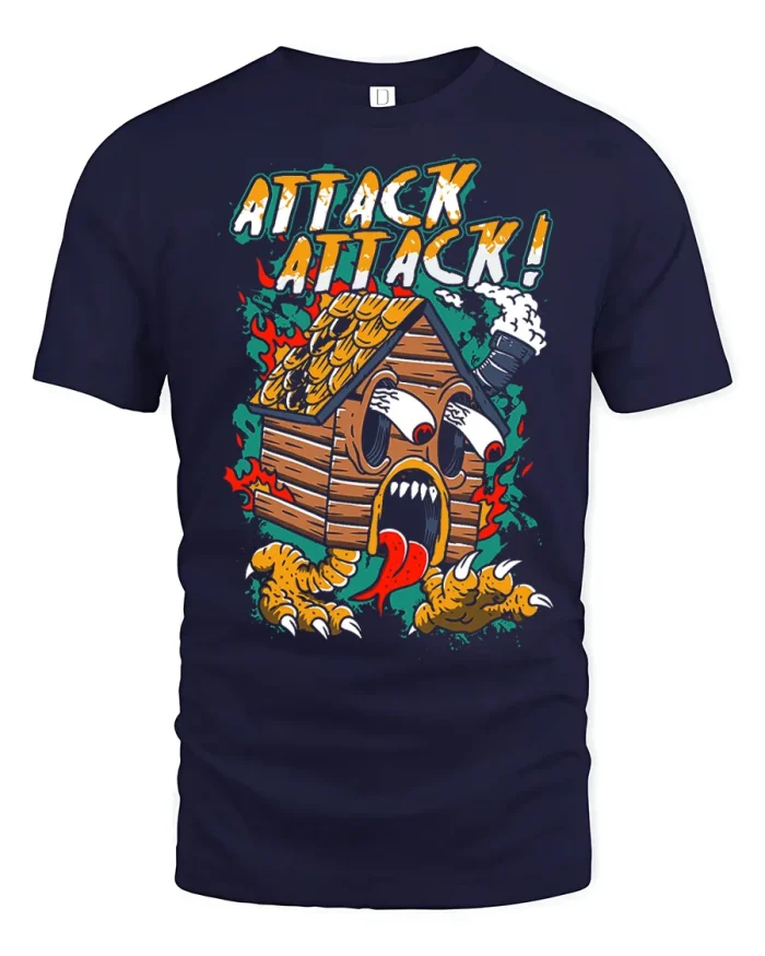 Attack Attack Monster Cabin Baba Yaga Hut Cotton T Shirt - navy t-shirt on white background