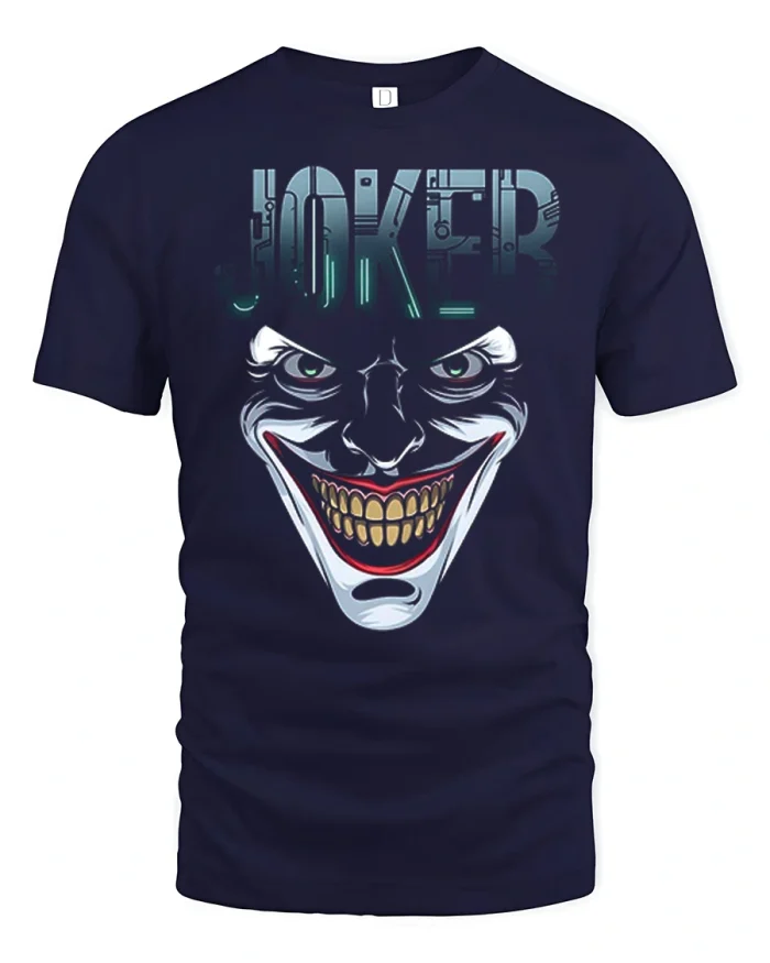 Joker Evil Smile Clown Face Graphic Soft Cotton T Shirt - navy t-shirt on white background