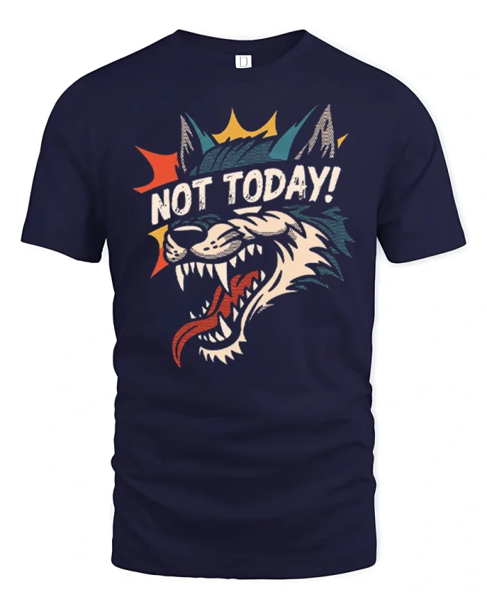 Not Today Snarling Wolf Tattoo Graphic Cotton T Shirt - navy t-shirt on white background