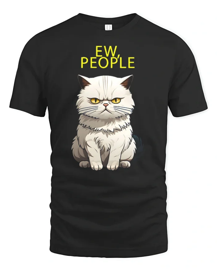 Funny Grumpy Cat Ew People Sarcastic Cotton T Shirt - black t-shirt on white background