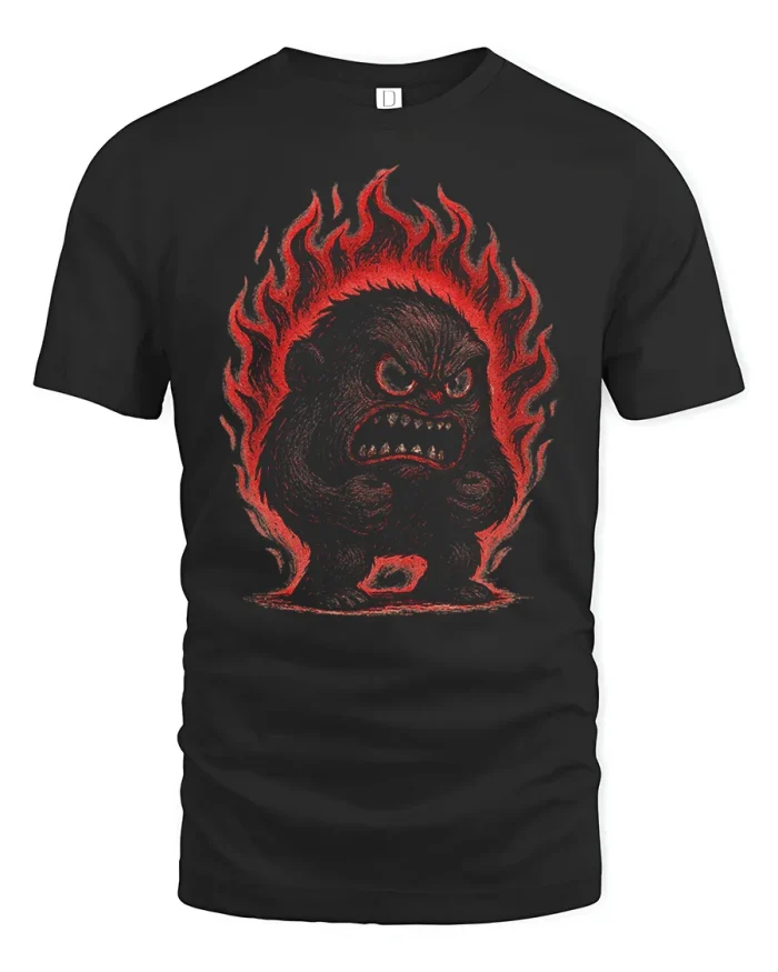 Angry Fiery Beast Monster Aura Graphic Cotton T Shirt - black t-shirt on white background