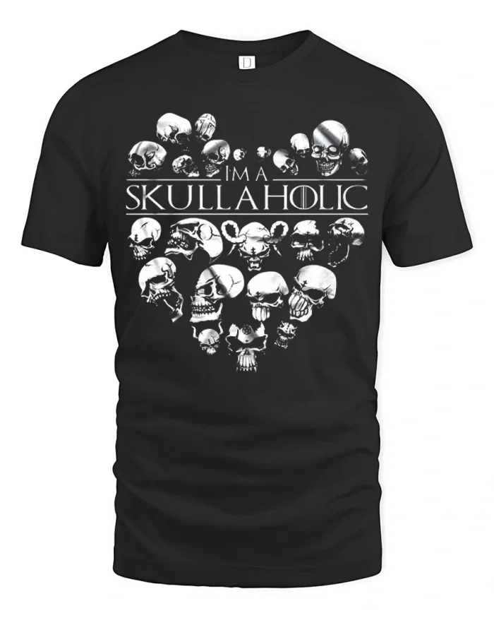 Im A Skullaholic Gothic Skull Heart Graphic Cotton T Shirt - black t-shirt on white background