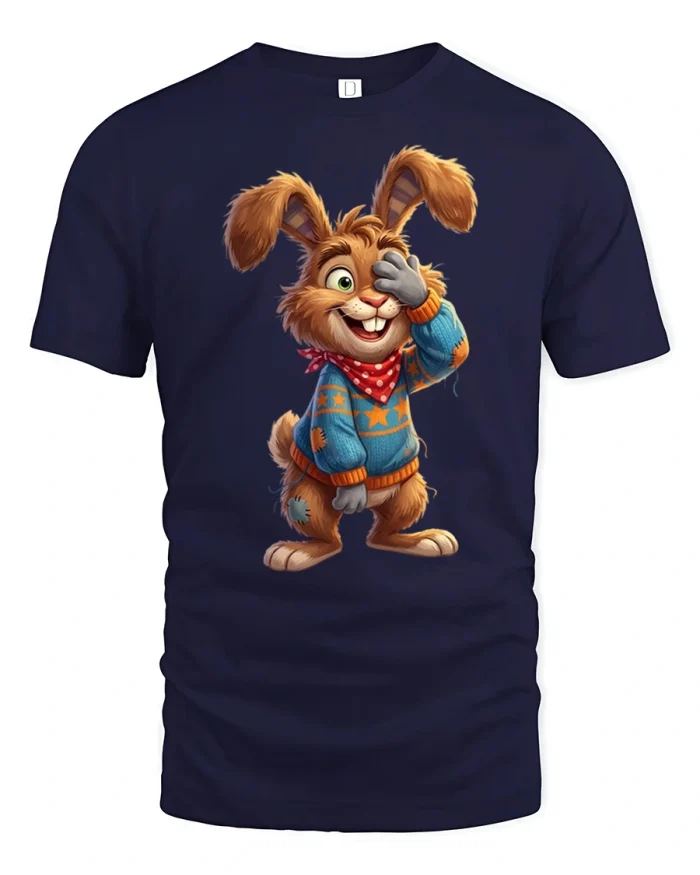 Funny Facepalm Rabbit Shy Bunny Graphic Cotton T Shirt - navy t-shirt on white background