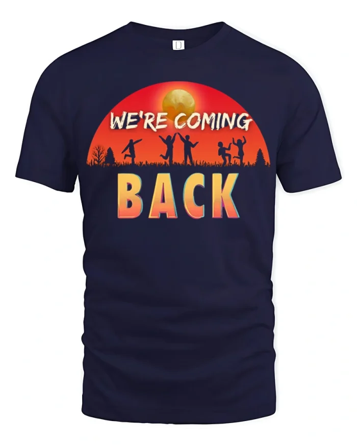 Were Coming Back Sunset Silhouette Graphic Cotton T Shirt - navy t-shirt on white background