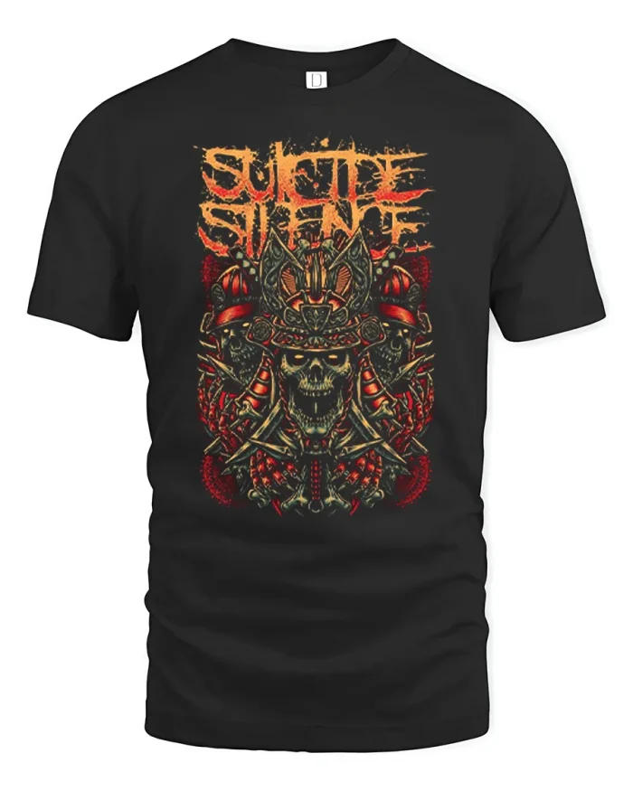 Suicide Silence Samurai Skull Metal Graphic Cotton T Shirt - black t-shirt on white background