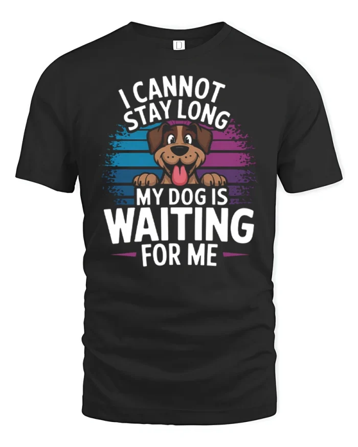 My Dog Is Waiting For Me Retro Sunset Cotton T Shirt - black t-shirt on white background