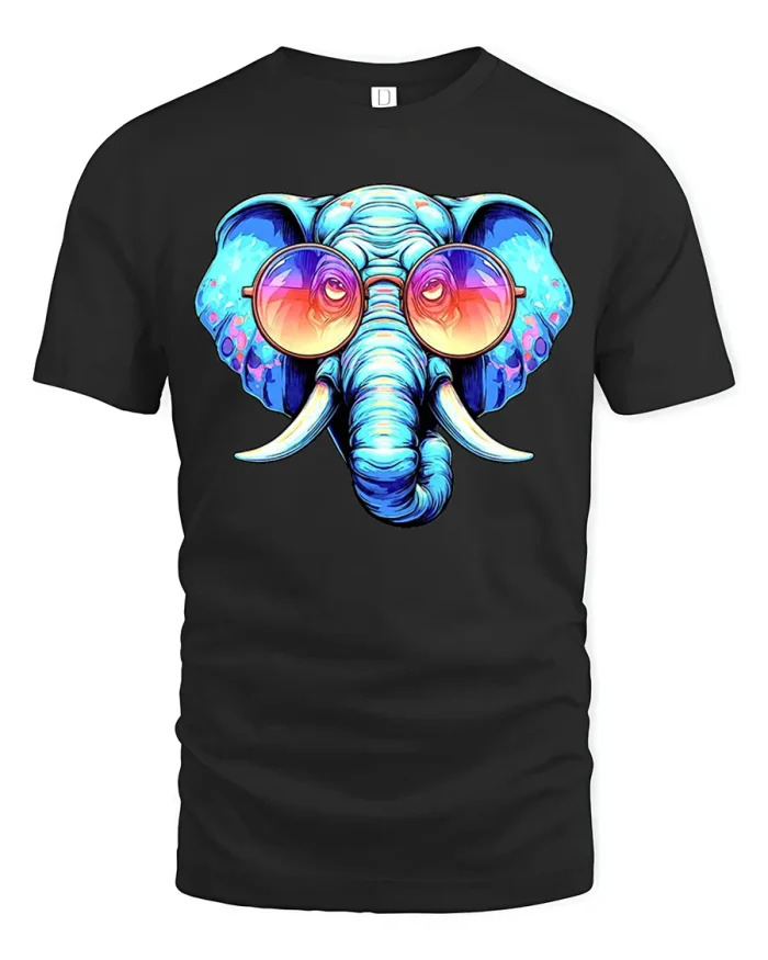 Cool Blue Elephant Sunglasses Graphic Soft Cotton T Shirt - black t-shirt on white background