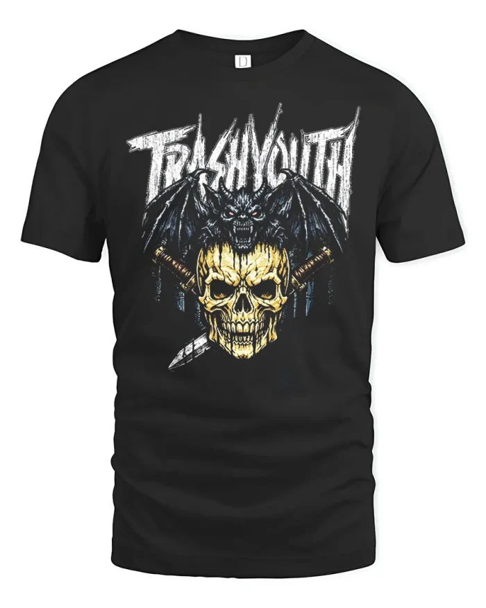 Trash Youth Gargoyle Skull Daggers Graphic Cotton T Shirt - black t-shirt on white background
