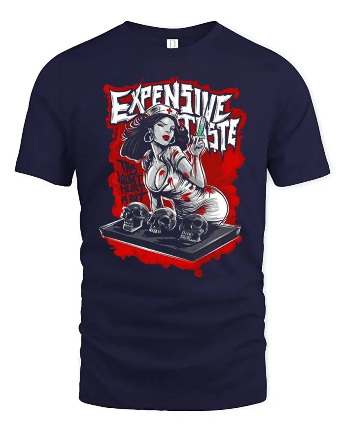 Expensive Taste Goth Nurse Skulls Graphic Cotton T Shirt - navy t-shirt on white background