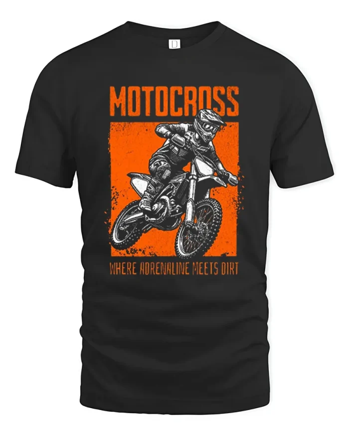 Motocross Where Adrenaline Meets Dirt Cotton T Shirt - black t-shirt on white background
