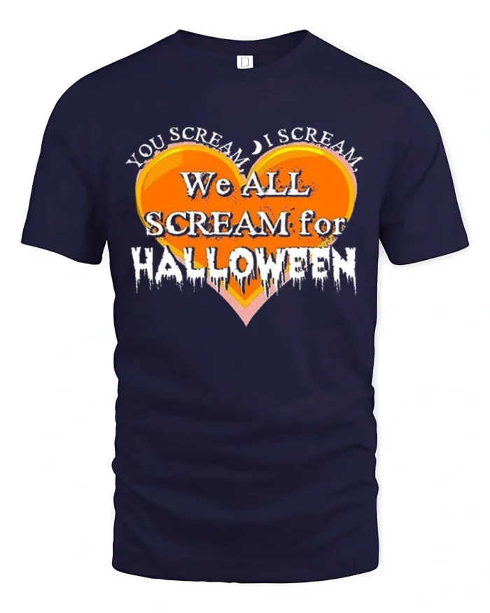 You Scream We All Scream Halloween Heart Cotton T Shirt - navy t-shirt on white background