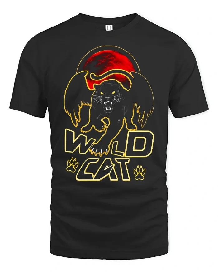 Wild Cat Winged Black Panther Blood Moon Cotton T Shirt - black t-shirt on white background