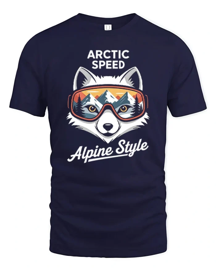 Arctic Speed Alpine Style Fox Goggles Graphic Cotton T Shirt - navy t-shirt on white background