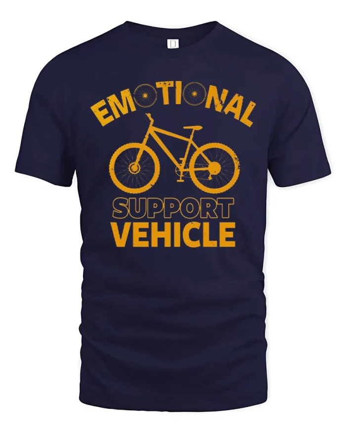 Emotional Support Vehicle Funny Cycling Cotton T Shirt - navy t-shirt on white background