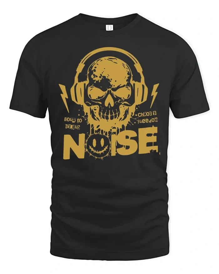 Skull Headphones Noise DJ Music Graphic Cotton T Shirt - black t-shirt on white background
