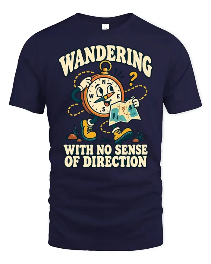 Wandering No Sense Of Direction Compass Cotton T Shirt - navy t-shirt on white background