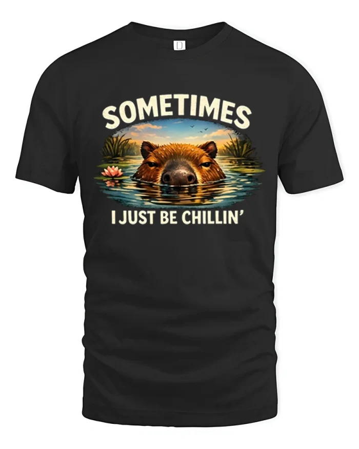 Sometimes I Just Be Chillin Capybara Graphic Cotton T Shirt - black t-shirt on white background