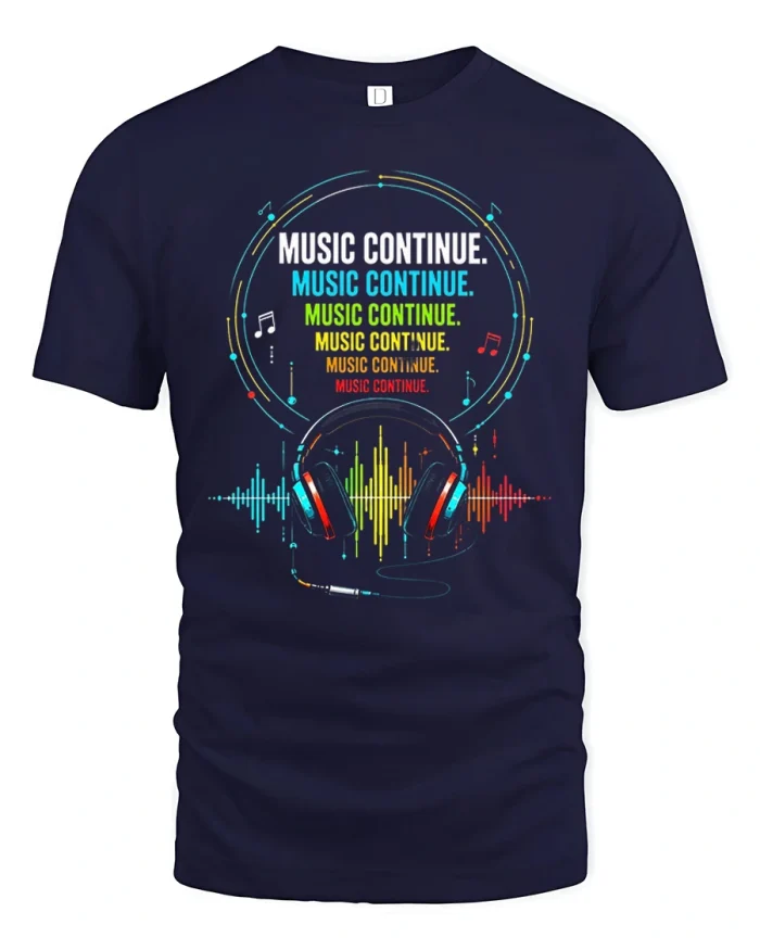 Music Continue Headphones Soundwave Graphic Cotton T Shirt - navy t-shirt on white background