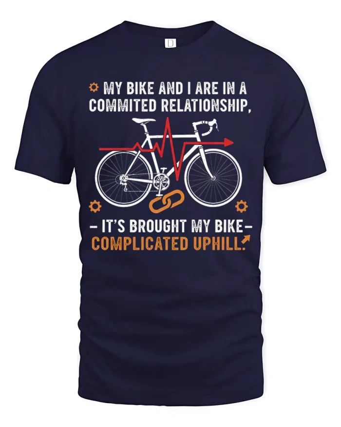 Funny Cycling Bike Relationship Graphic Cotton T Shirt - navy t-shirt on white background