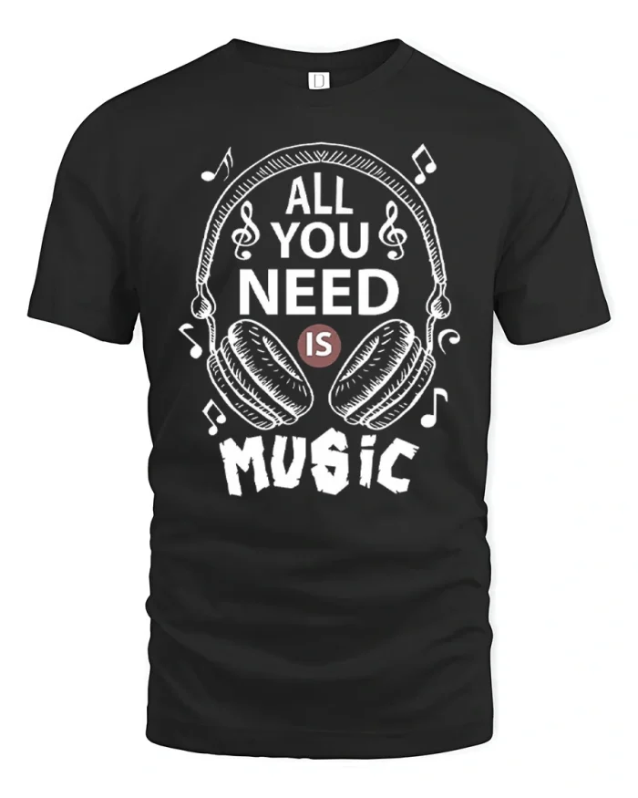All You Need Is Music Headphones Soft Cotton T Shirt - black t-shirt on white background