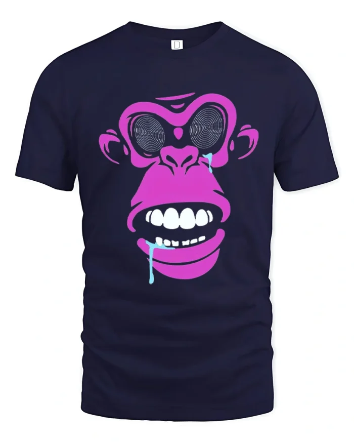 Trippy Purple Hypnotic Monkey Face Graphic Cotton T Shirt - navy t-shirt on white background