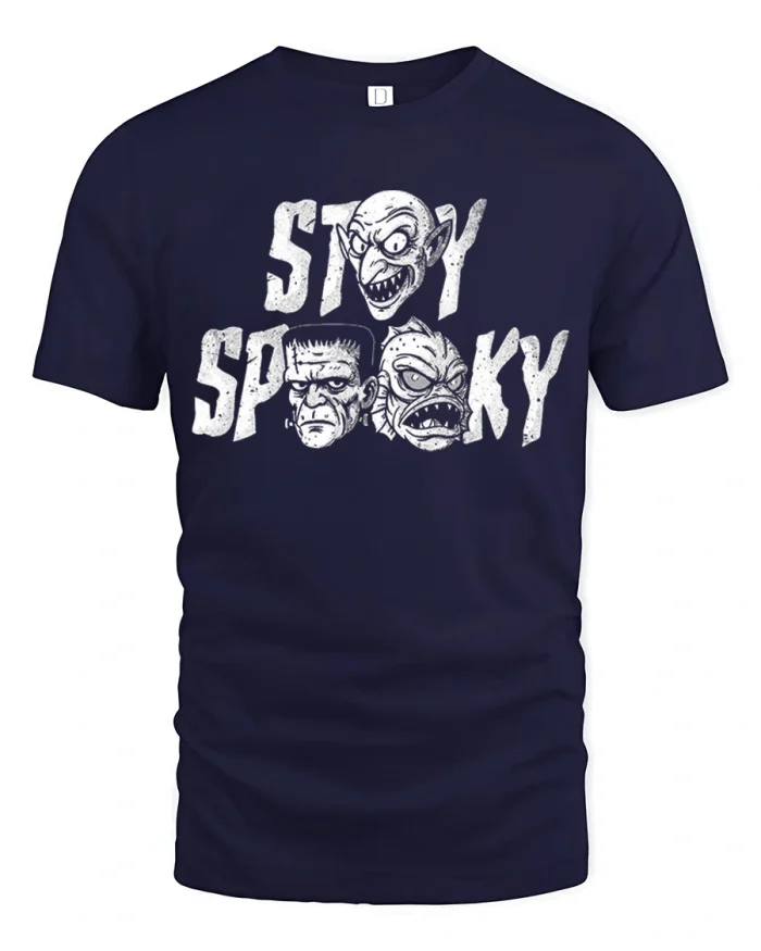 Stay Spooky Rocker Ghost Guitar Graphic Cotton T Shirt - navy t-shirt on white background