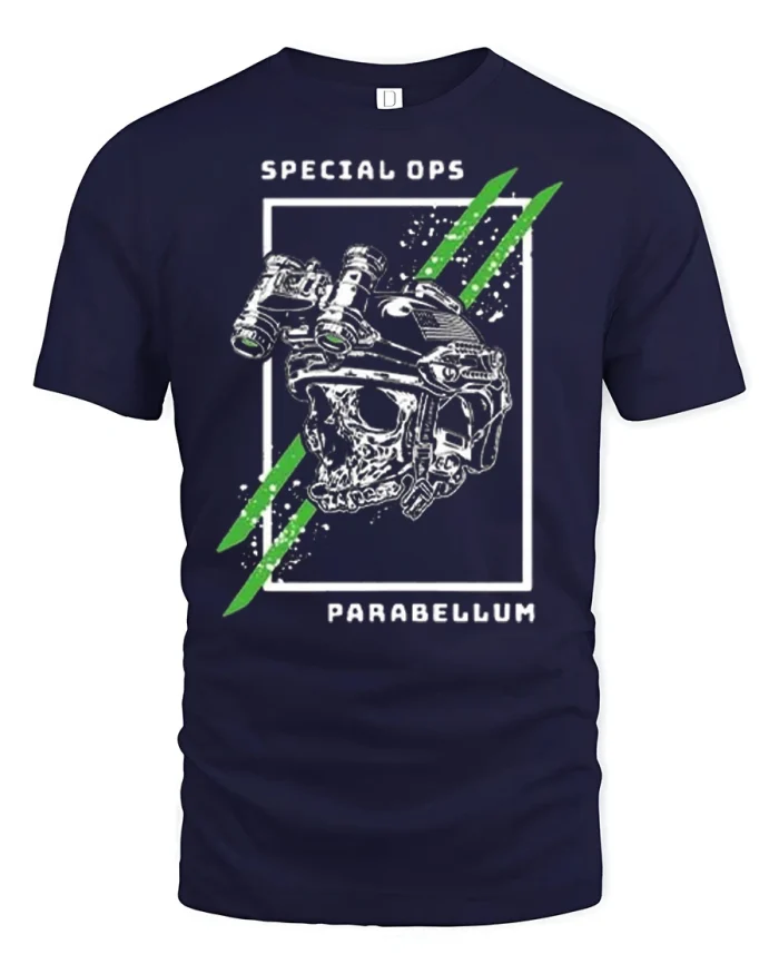 Special Ops Parabellum Tactical Skull Cotton T Shirt - navy t-shirt on white background