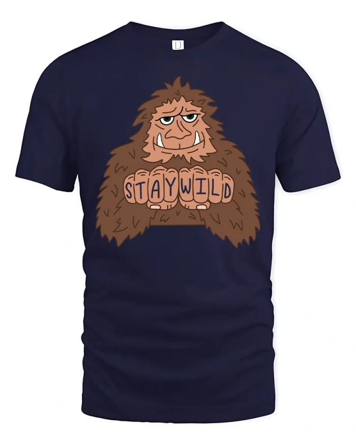 Bigfoot Stay Wild Knuckle Tattoo Graphic Cotton T Shirt - navy t-shirt on white background
