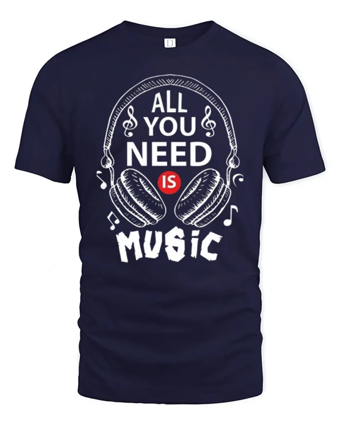 All You Need Is Music Headphones Graphic Cotton T Shirt - navy t-shirt on white background