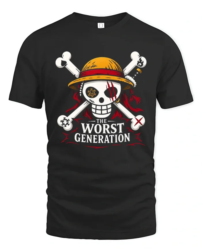 The Worst Generation Anime Pirate Skull Graphic Cotton T Shirt - black t-shirt on white background