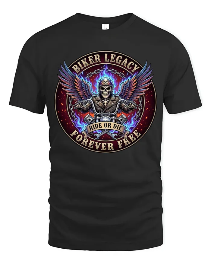 Biker Legacy Ride Or Die Skeleton Graphic Cotton T Shirt - black t-shirt on white background