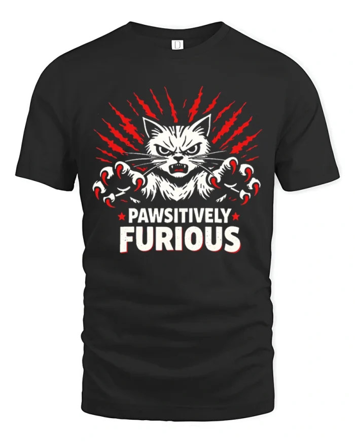Pawsitively Furious Angry Cat Claws Soft Cotton T Shirt - black t-shirt on white background
