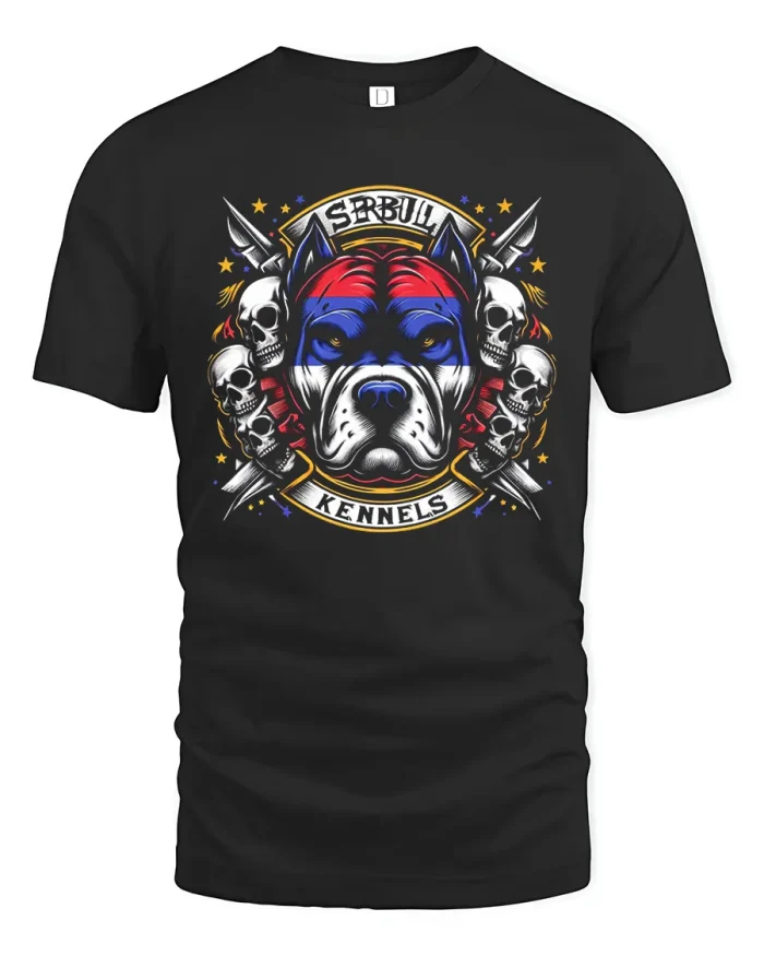 Pitbull Dog Skulls Kennels Graphic Soft Cotton T Shirt - black t-shirt on white background