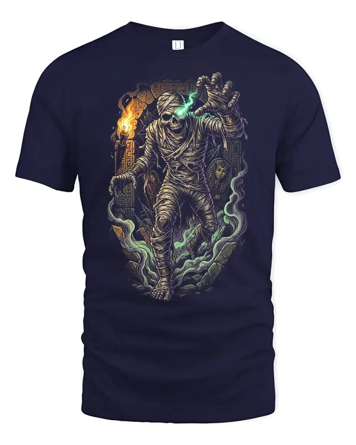 Ancient Egyptian Mummy Tomb Horror Soft Cotton T Shirt - navy t-shirt on white background