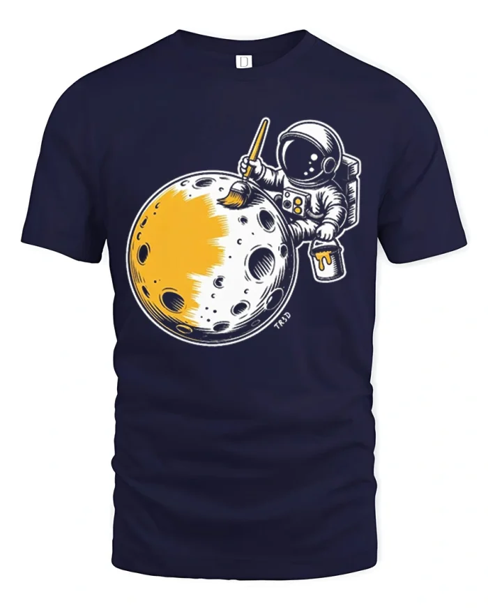 Astronaut Painting The Moon Funny Space Cotton T Shirt - navy t-shirt on white background