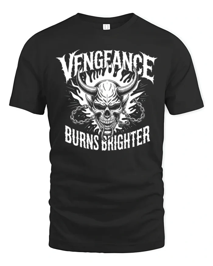 Vengeance Burns Brighter Horned Skull Soft Cotton T Shirt - black t-shirt on white background