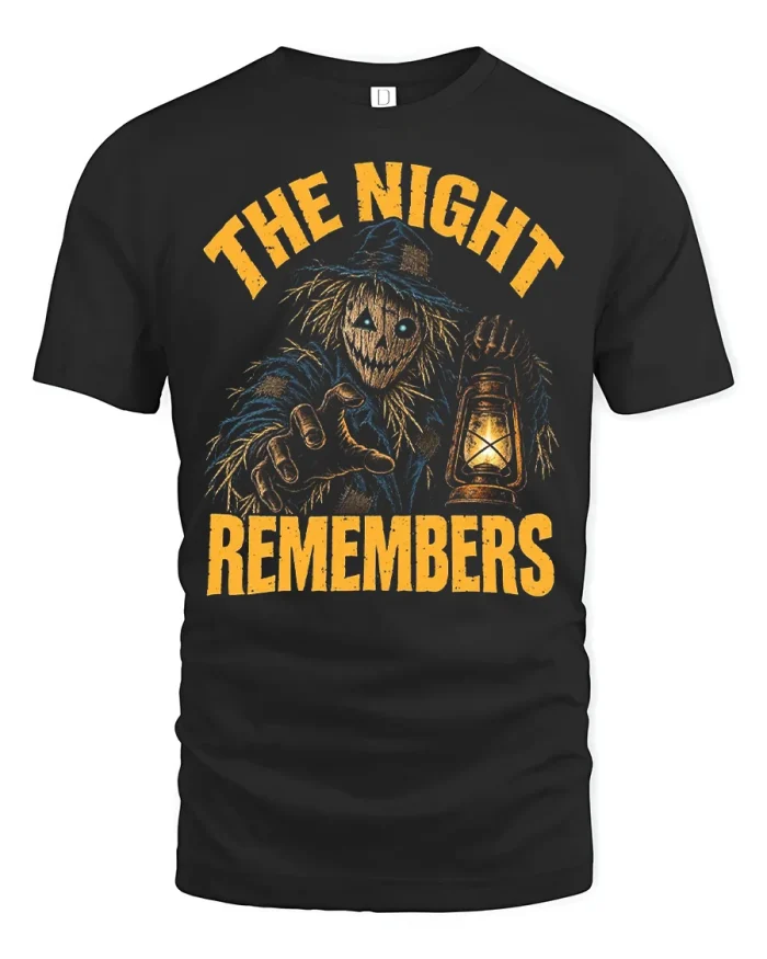 The Night Remembers Scary Scarecrow Lantern Cotton T Shirt - black t-shirt on white background