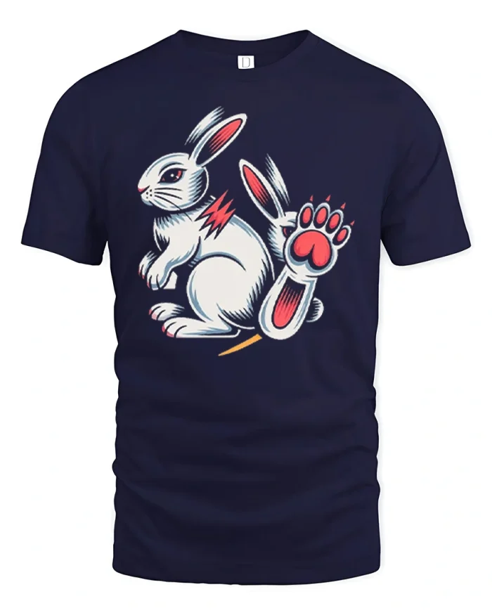 Traditional Tattoo Lucky White Rabbit Paw Soft T Shirt - navy t-shirt on white background