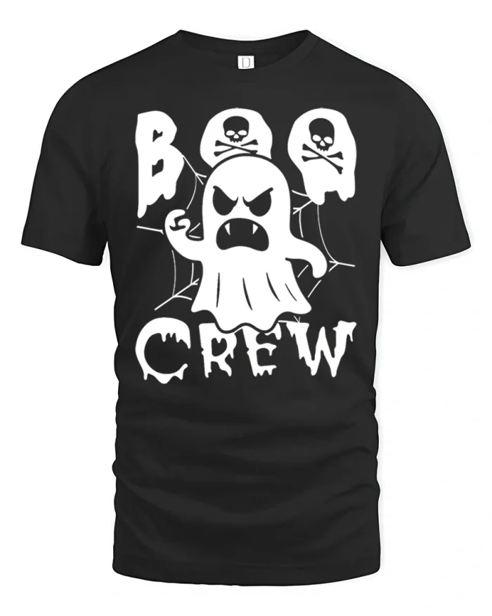 Boo Crew Spooky Ghost Halloween Skull Soft Cotton T Shirt - black t-shirt on white background